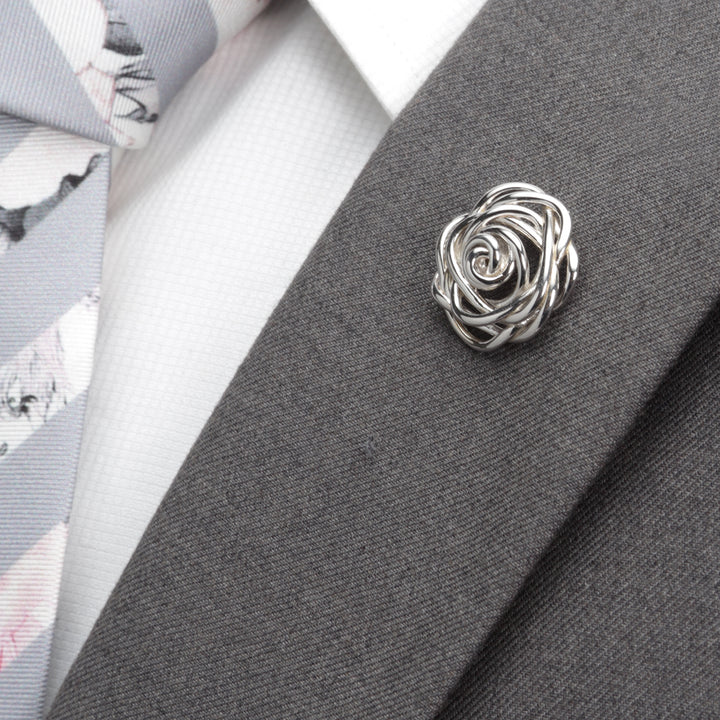 Sterling Silver Rhodium Plated Rose Lapel Pin
 Image 4