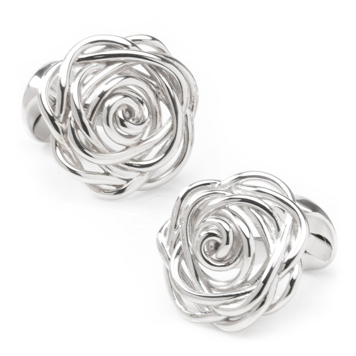 Sterling Silver Rhodium Plated Rose Cufflinks
 Image 1