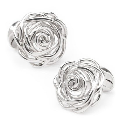 Sterling Silver Rhodium Plated Rose Cufflinks
 Image 1