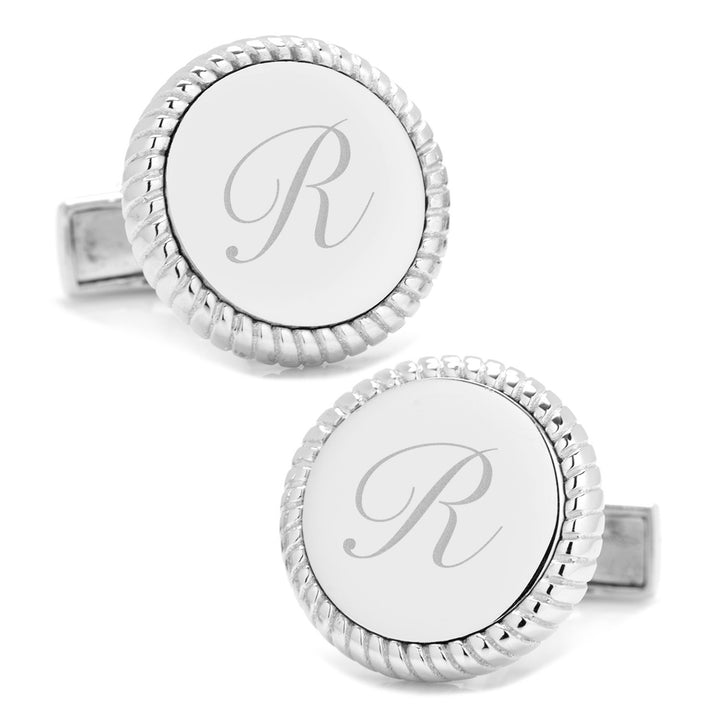 Sterling Silver Rope Border Engravable Round Cufflinks Image 4