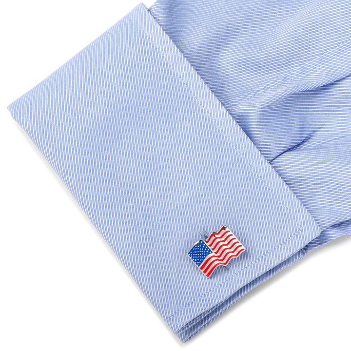 Sterling Silver Waving American Flag Cufflinks Image 3