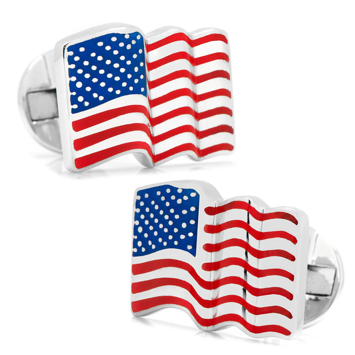 Sterling Silver Waving American Flag Cufflinks Image 1