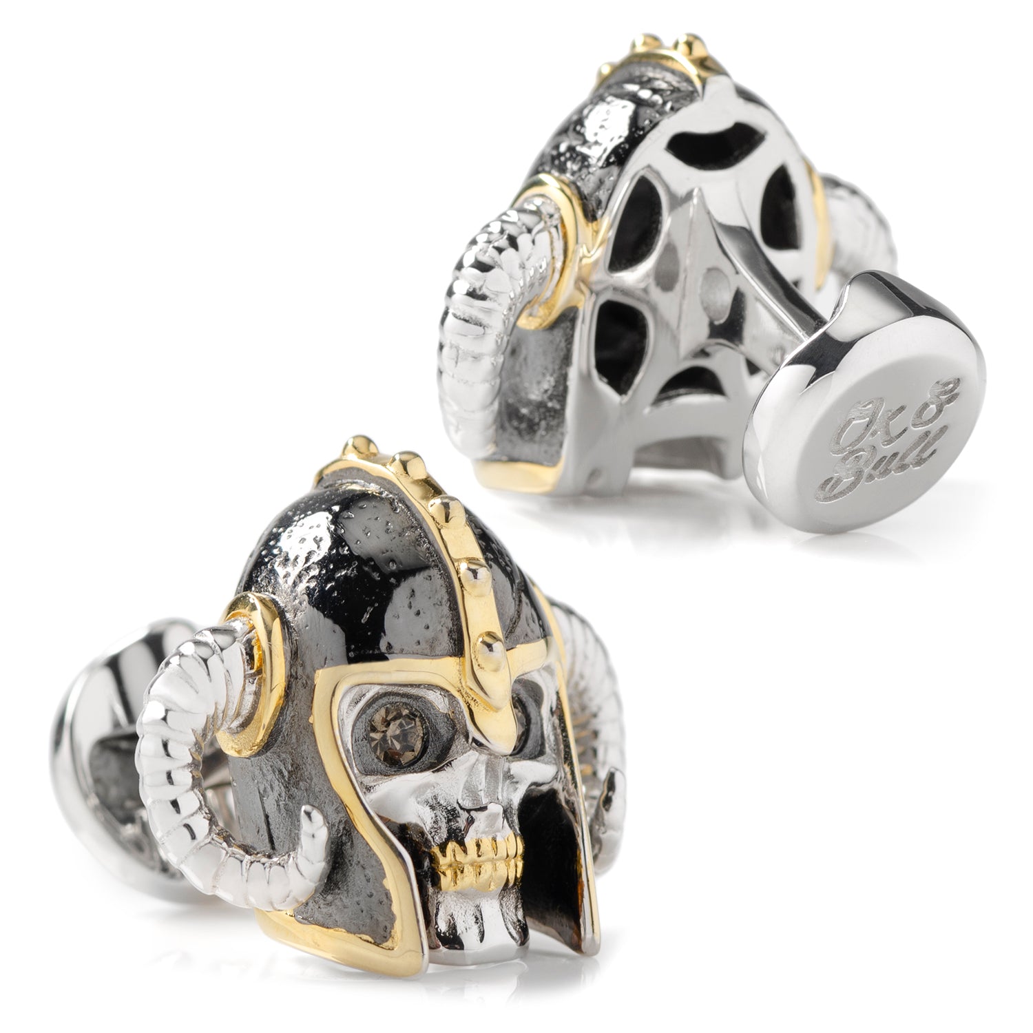 Sterling Silver with 14K Vermeil Gold Viking Helmet 3D Cufflinks Image 2