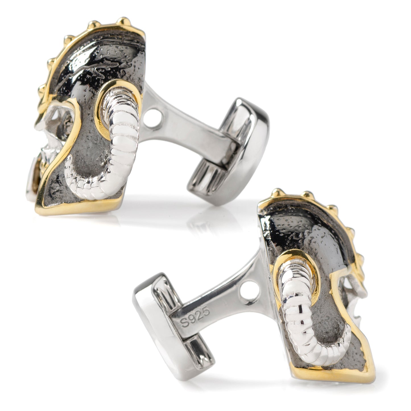 Sterling Silver with 14K Vermeil Gold Viking Helmet 3D Cufflinks Image 3