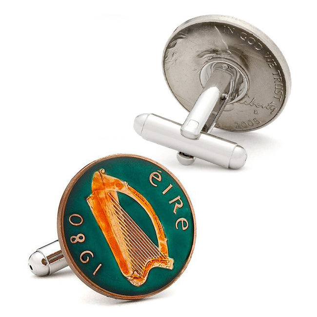 Hand Painted Irish Eire Coin Cufflinks Image 2