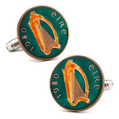 Hand Painted Irish Eire Coin Cufflinks Image 1