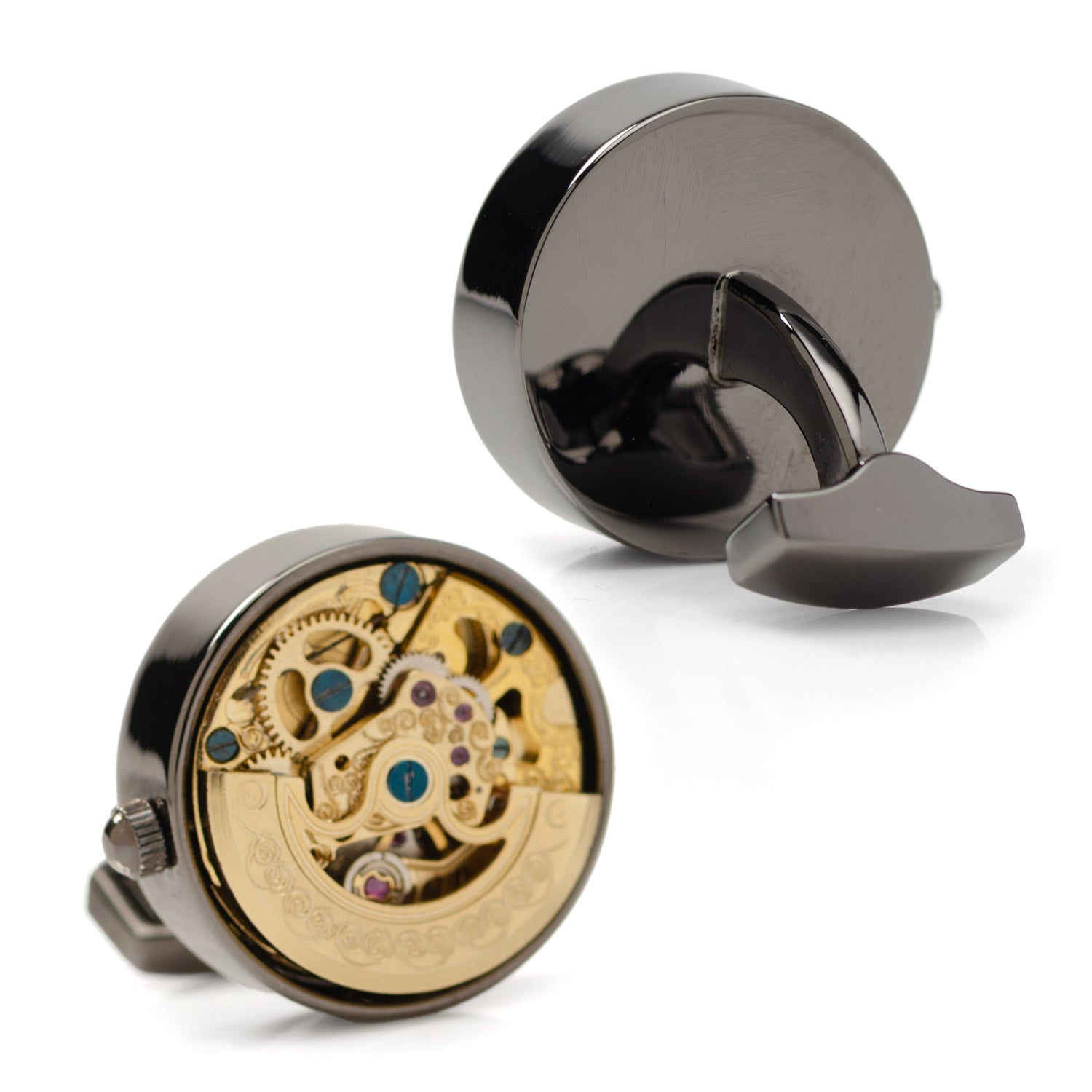 Gunmetal and Gold Kinetic Watch Movement Cufflinks Image 3