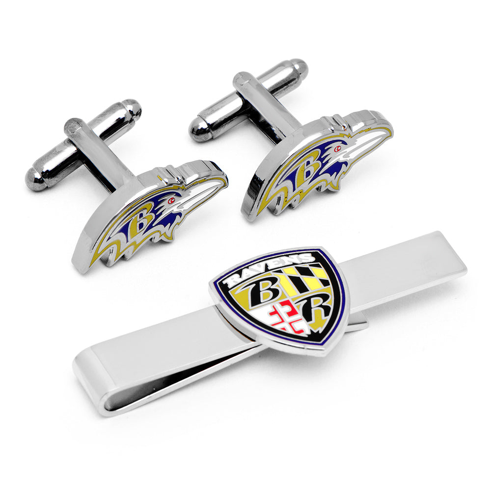 Baltimore Ravens Head Cufflinks and Shield Tie Bar Gift Set Image 1