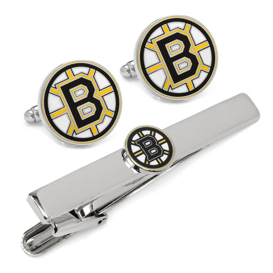 NHL Boston Bruins Cufflinks & Tie Clip Gift Set Image 1