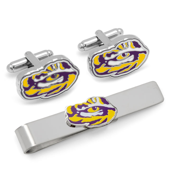 LSU Tiger's Eye Cufflinks and Tie Bar Gift Set Image 1
