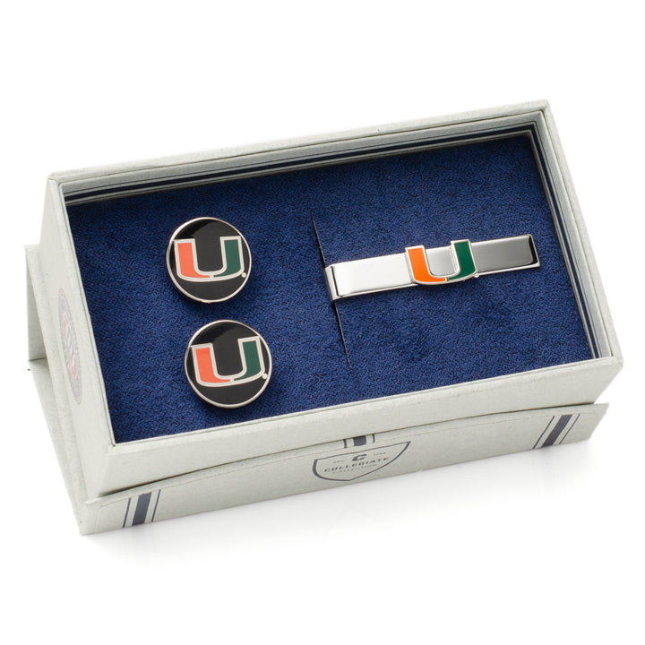 Miami Hurricanes Cufflinks and Tie Bar Gift Set Image 2