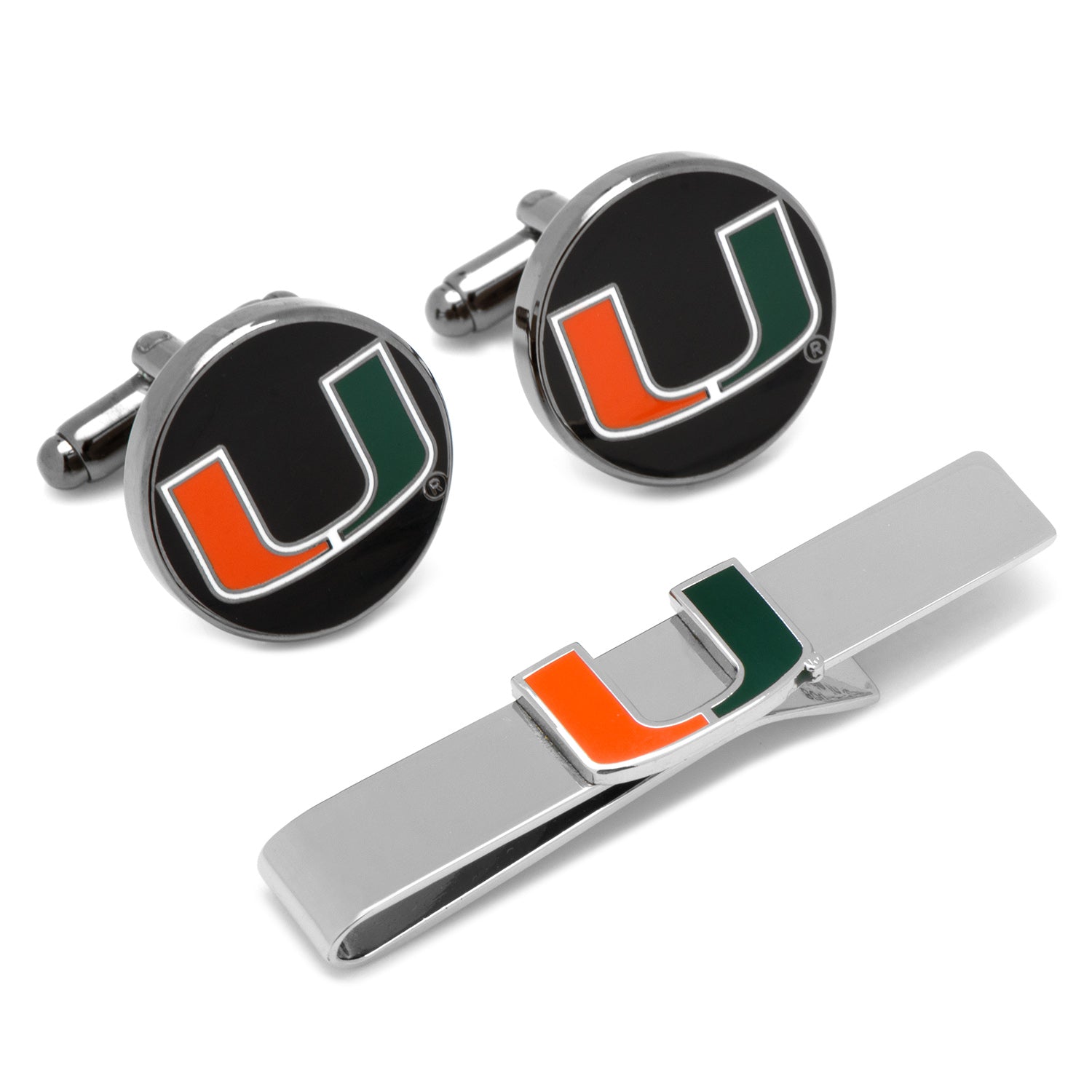 Miami Hurricanes Cufflinks and Tie Bar Gift Set Image 1