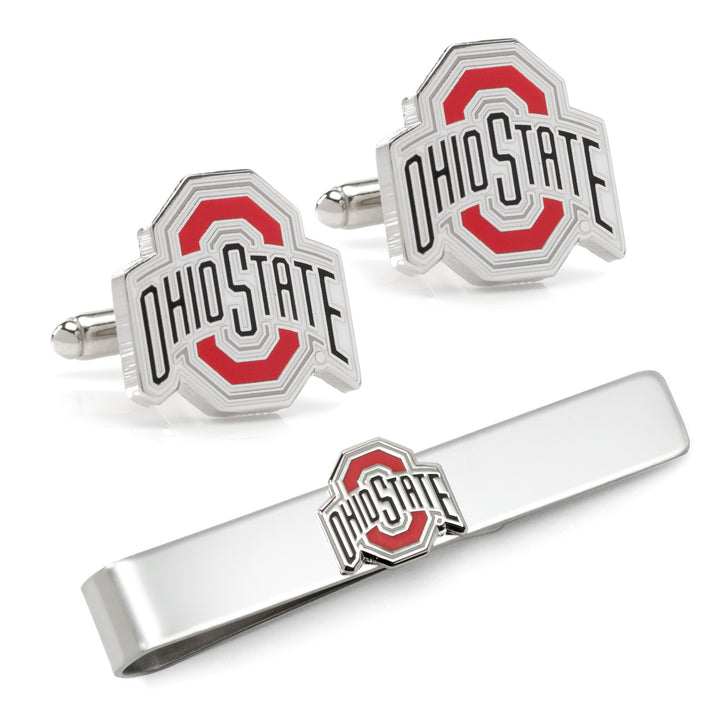 Ohio State University Buckeyes Cufflinks and Tie Bar Gift Set Image 1