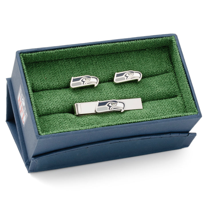 Seattle Seahawks Cufflinks and Tie Bar Gift Set Image 2