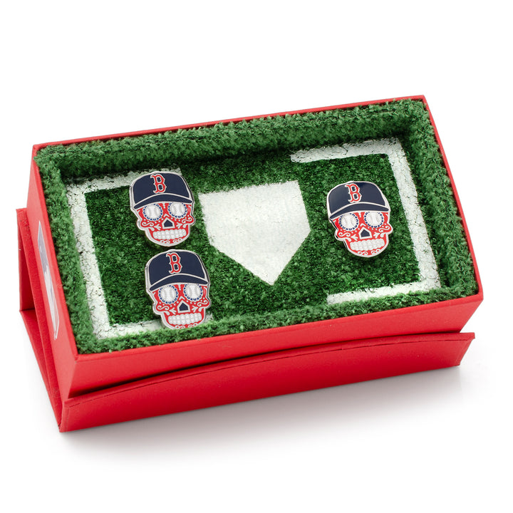Boston Red Sox Sugar Skull Cufflinks & Lapel Pin Gift Set Image 2