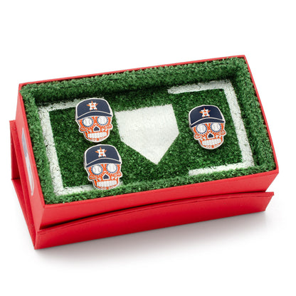 Houston Astros Sugar Skull Cufflinks & Lapel Pin Gift Set Image 2