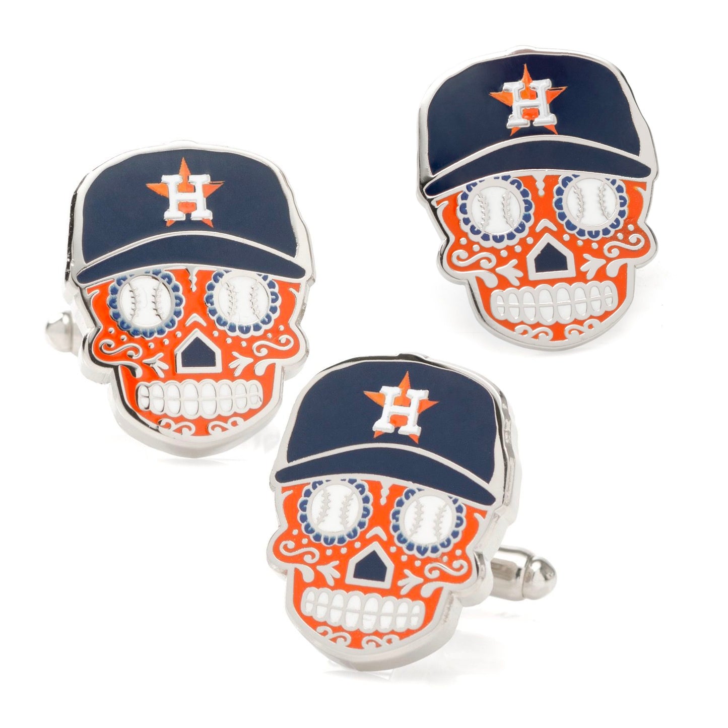 Houston Astros Sugar Skull Cufflinks & Lapel Pin Gift Set Image 1