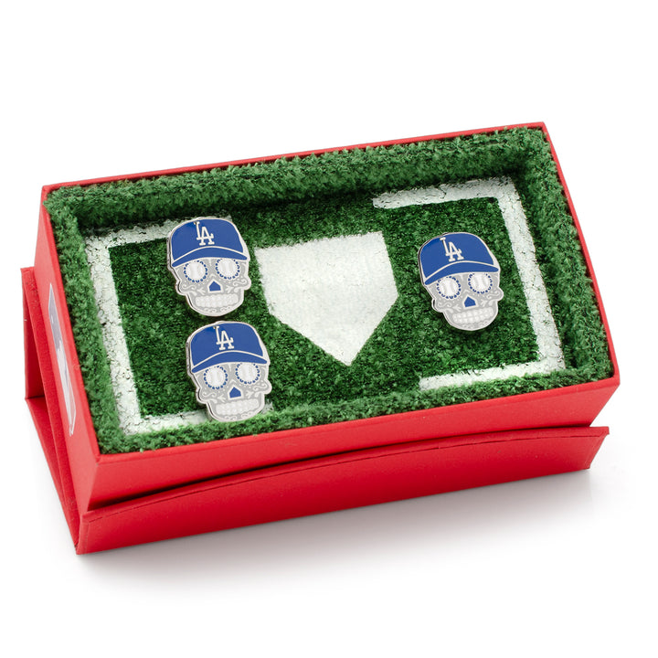 LA Dodgers Sugar Skull Cufflinks & Lapel Pin Gift Set Image 2