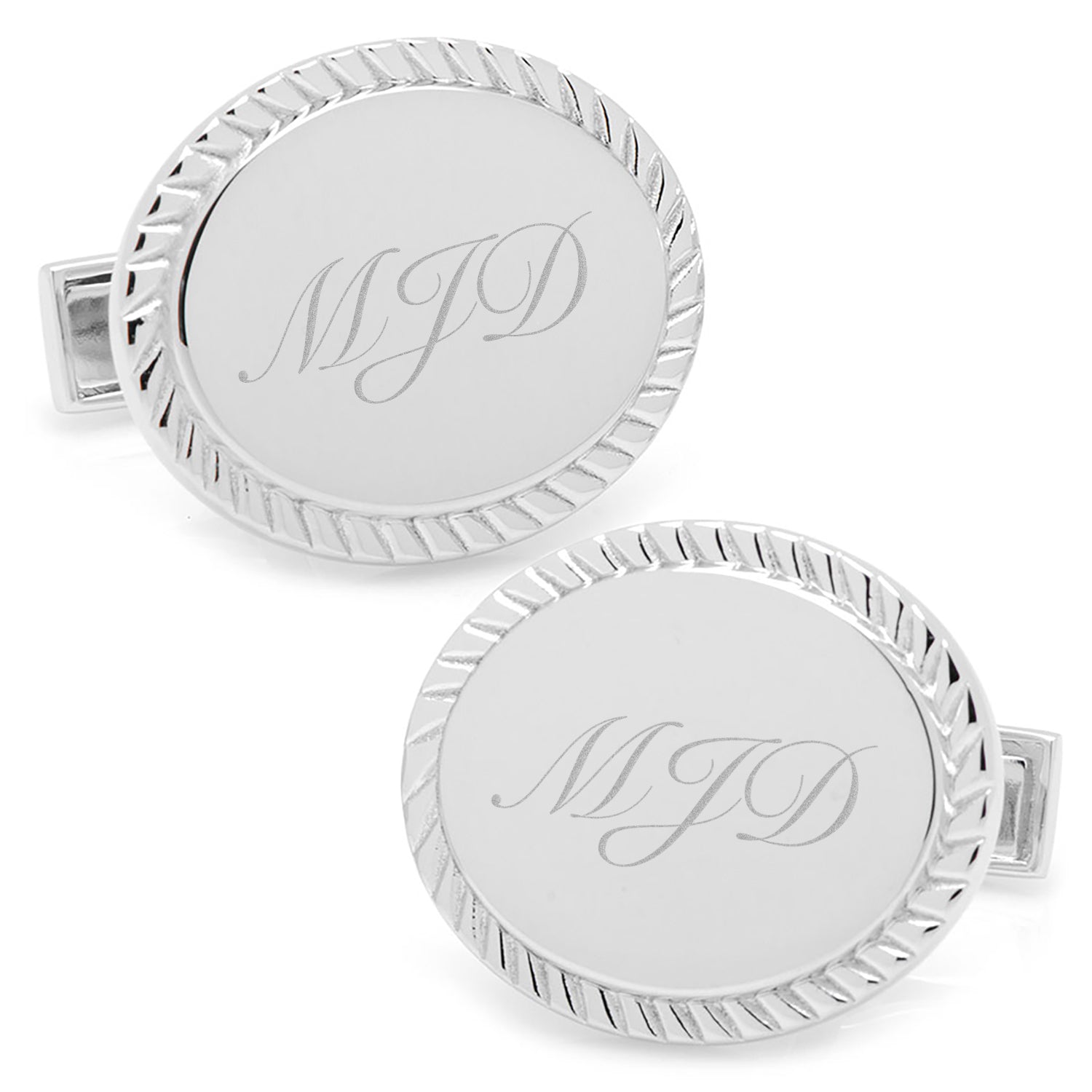 Rope Border Oval Engravable Cufflinks Image 2