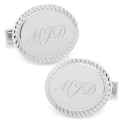 Rope Border Oval Engravable Cufflinks Image 2