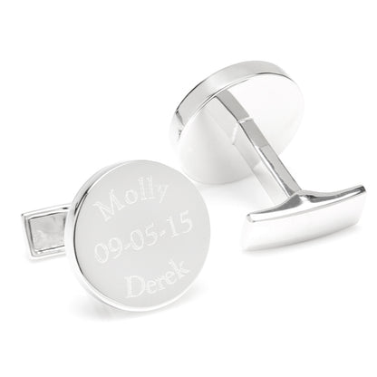 Bride and Groom Wedding Date Engravable Round Cufflinks Image 2