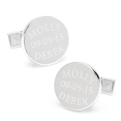 Bride and Groom Wedding Date Engravable Round Cufflinks Image 1