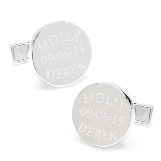 Bride and Groom Wedding Date Engravable Round Cufflinks Image 1