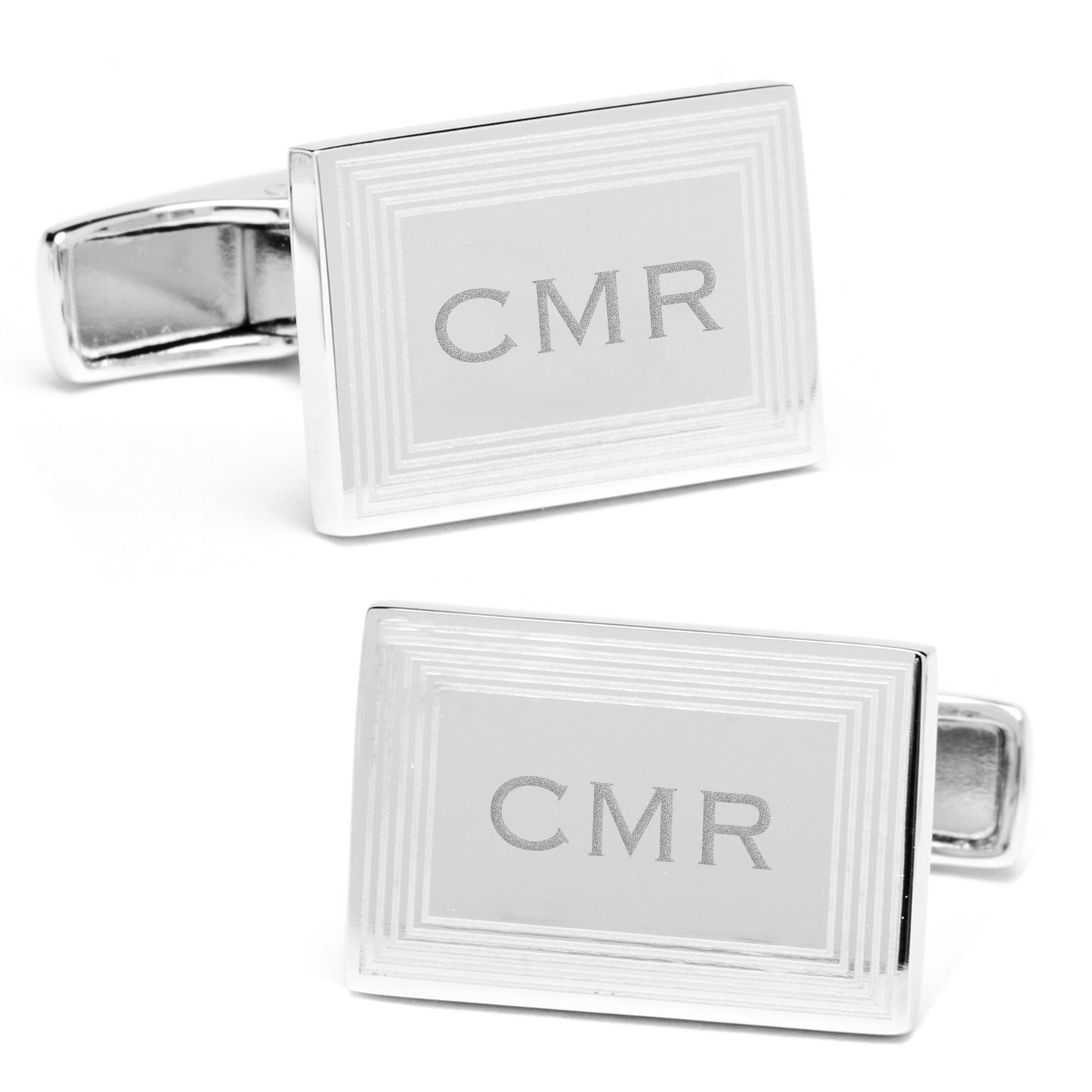 Sterling Silver Etched Frame Rectangle Engravable Cufflinks Image 2