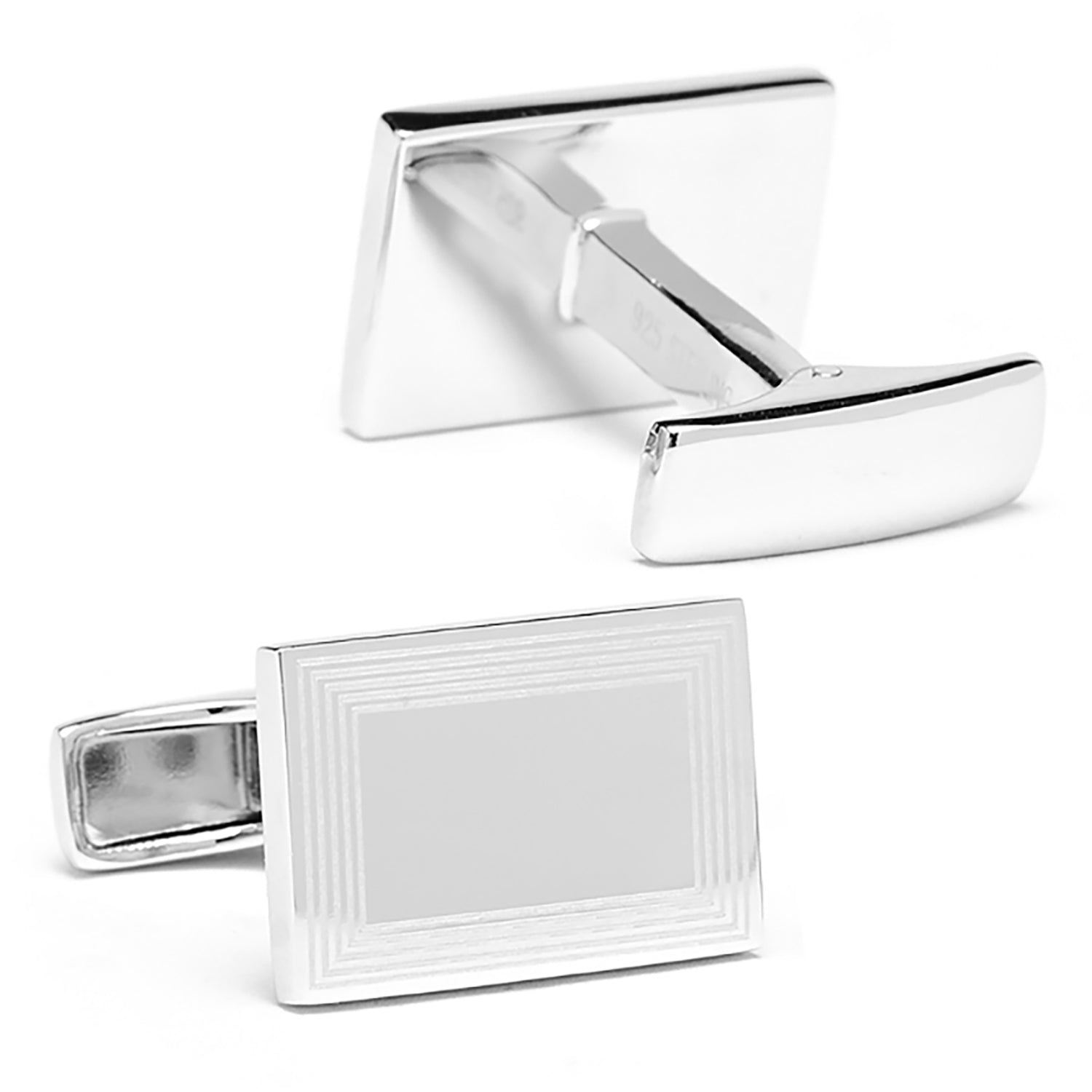 Sterling Silver Etched Frame Rectangle Engravable Cufflinks Image 3