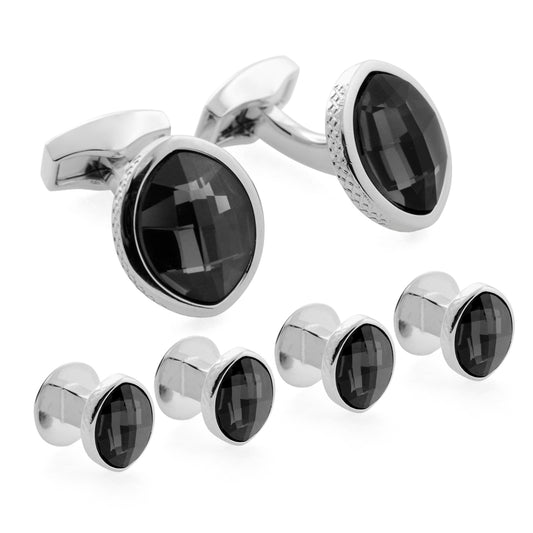 Black Swarovski Pure Leaf  Cufflinks and Shirt Studs Set Image 1