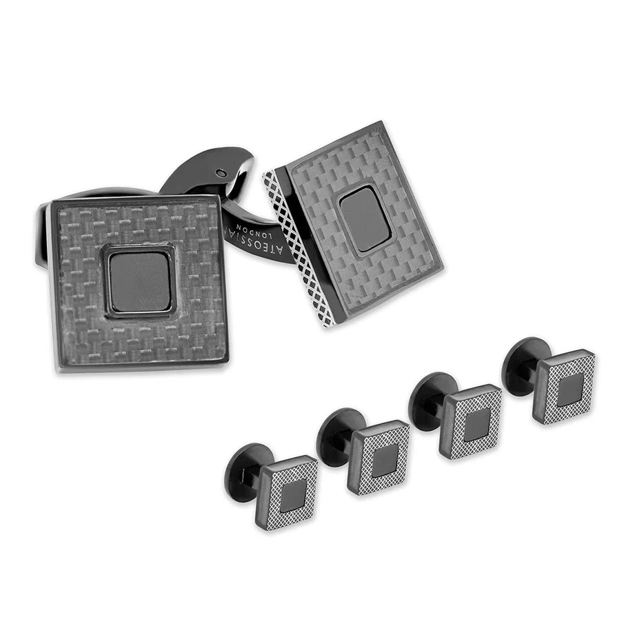 Carbon Ceramic Cufflinks And Studs Set In IP Black Plating Image 1