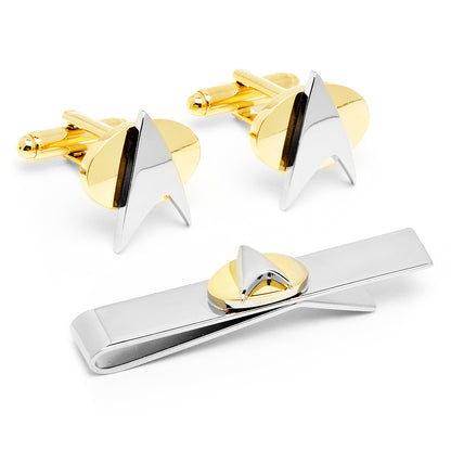 Star Trek Two Tone Delta Shield Cufflinks Tie Bar Gift Set Image 1