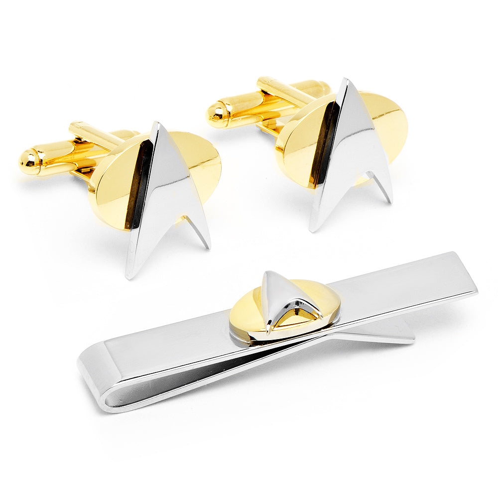 Star Trek Two Tone Delta Shield Cufflinks Tie Bar Gift Set Image 1