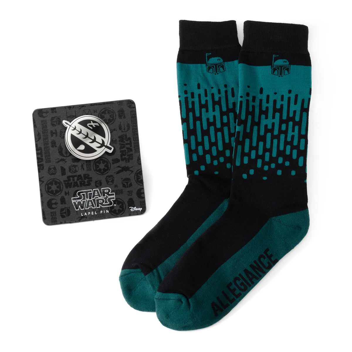 Star Wars Boba Fett Green Dress Socks and Crest Lapel Pin Gift Set Image 1