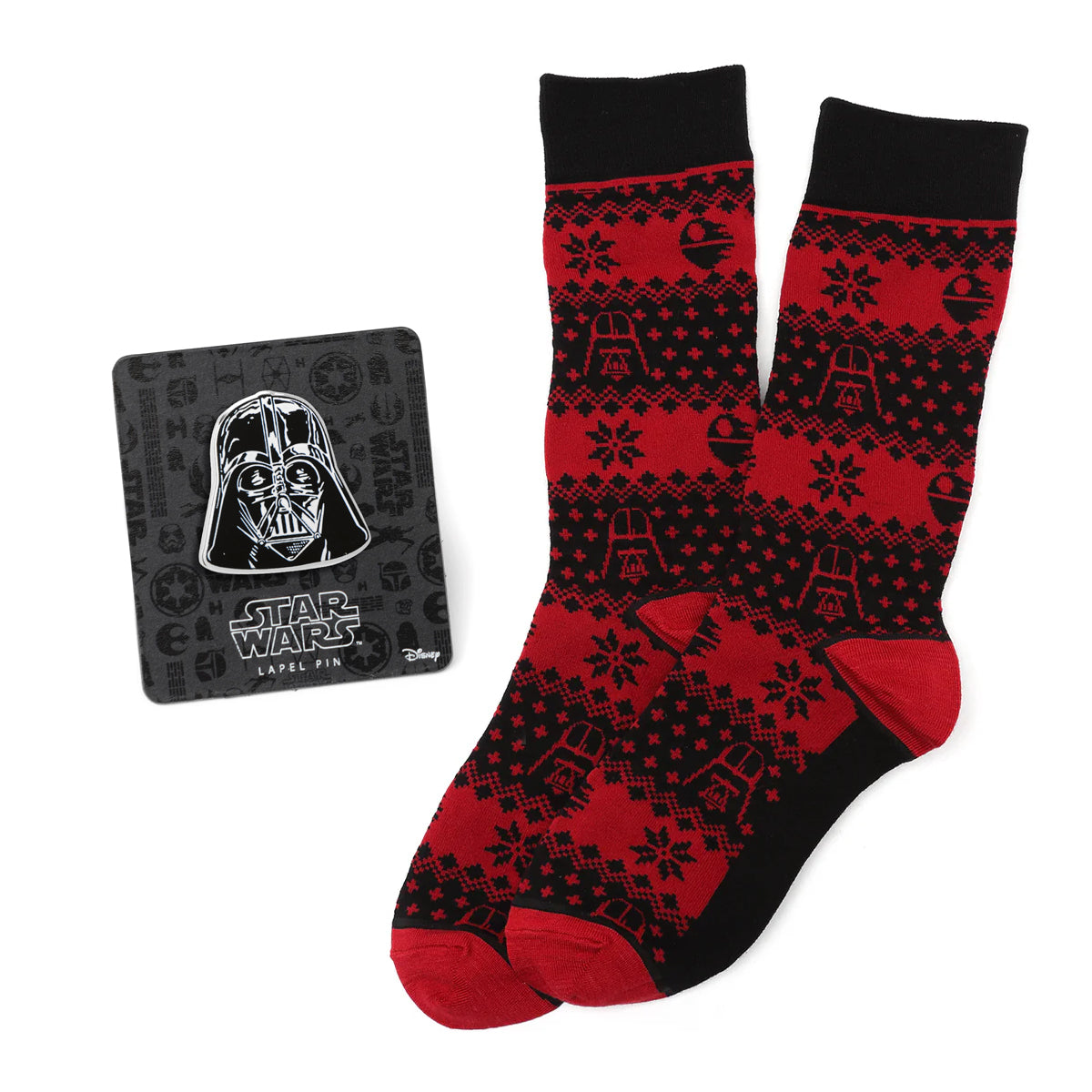 Star Wars Darth Vader Red and Black Holiday Dress Socks and Lapel Pin Gift Set Image 1