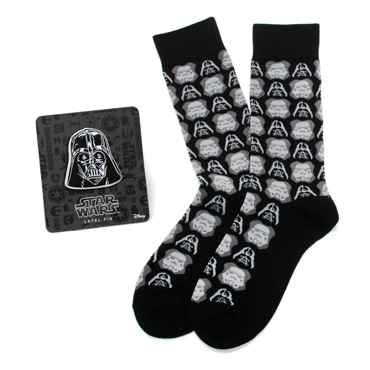 Star Wars Darth Vader and Stormtrooper Black Dress Socks and Darth Vader Lapel Pin Gift Set Image 1