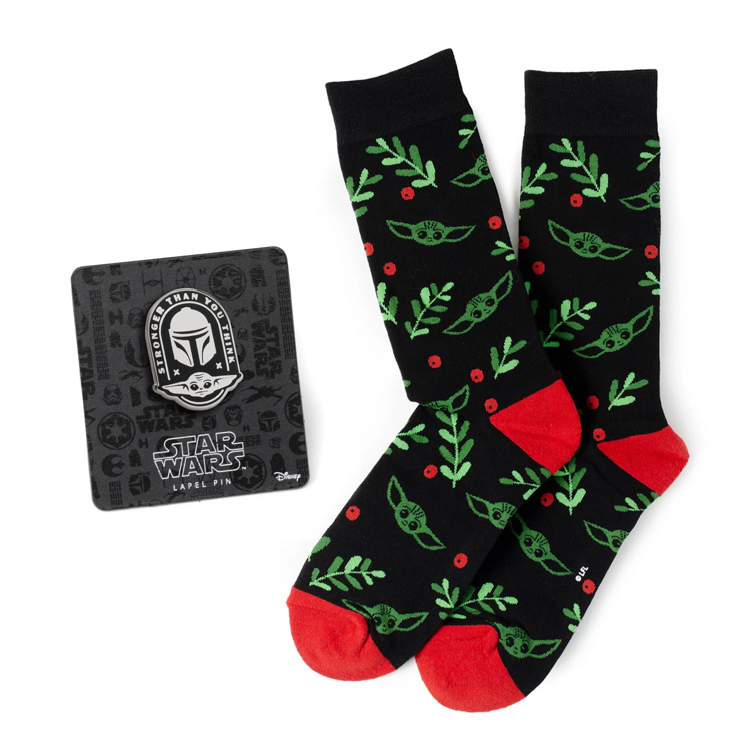 Star Wars Mandalorian Grogu Holiday Dress Socks and Lapel Pin Gift Set Image 1