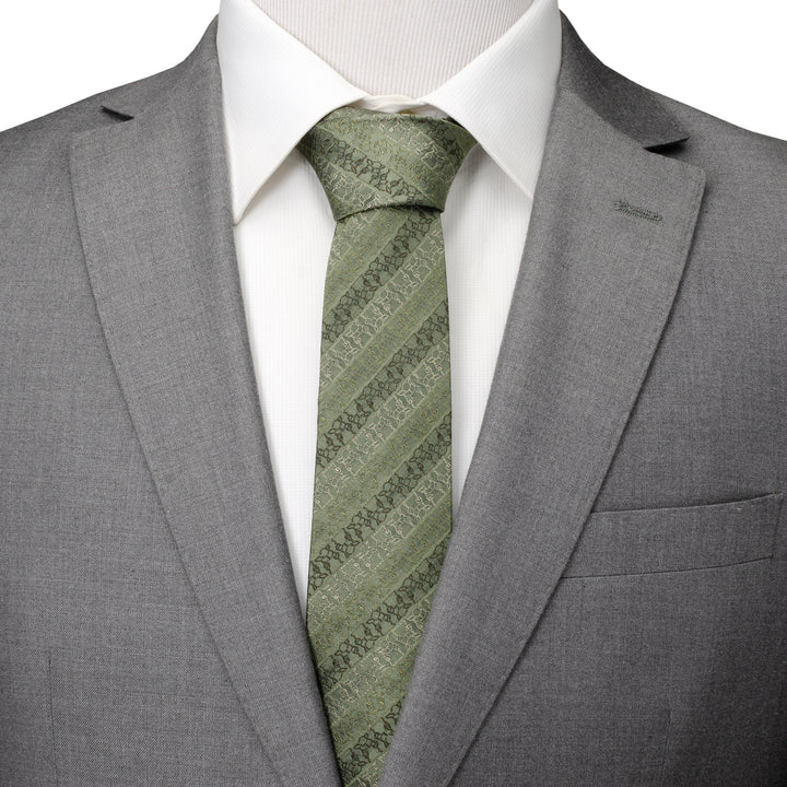 Grogu Outline Stripe Sage Green Men's Tie Image 2