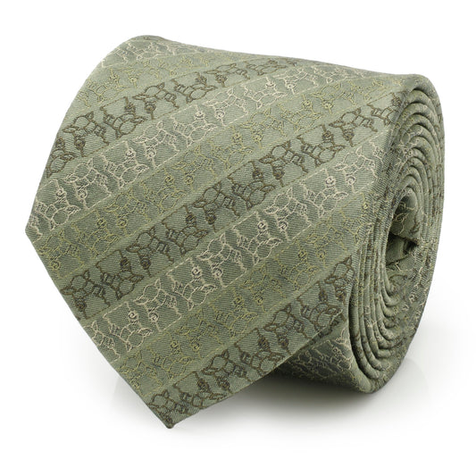 Grogu Outline Stripe Sage Green Men's Tie Image 1