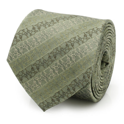 Grogu Outline Stripe Sage Green Men's Tie Image 1