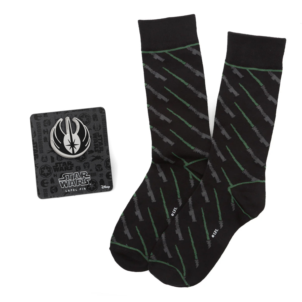 Star Wars Green LIGHTSABER Dress Socks with Jedi Crest Lapel Pin Gift Set Image 1