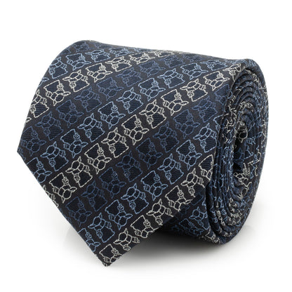 Star Wars Grogu Outline Striped Navy Tie Image 1