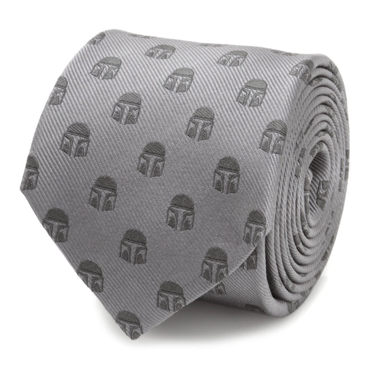 Mandalorian Helmet Gray Men's Tie Image 1