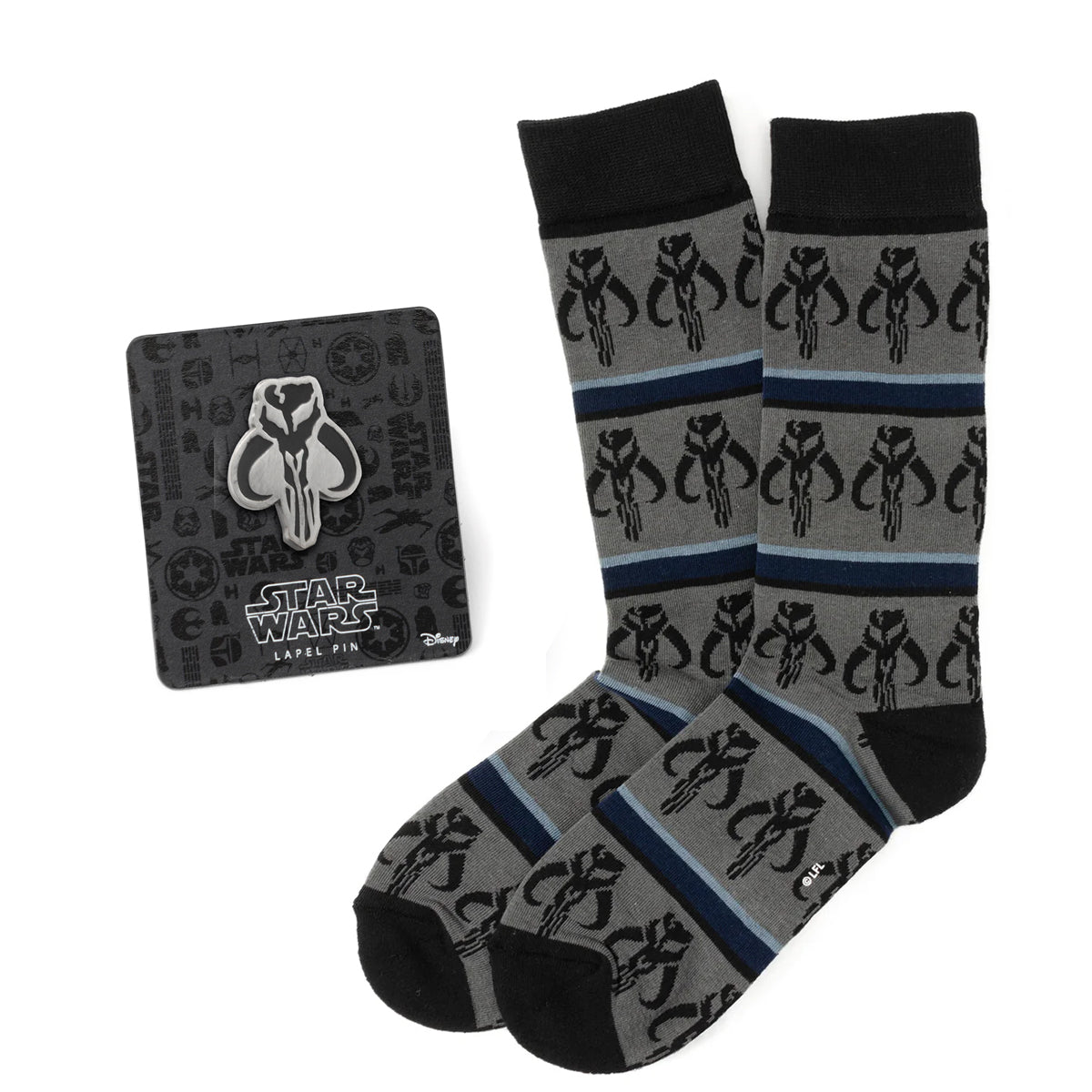 Star Wars Mandalorian Mythosaur Striped Dress Socks and Lapel Pin Gift Set Image 1