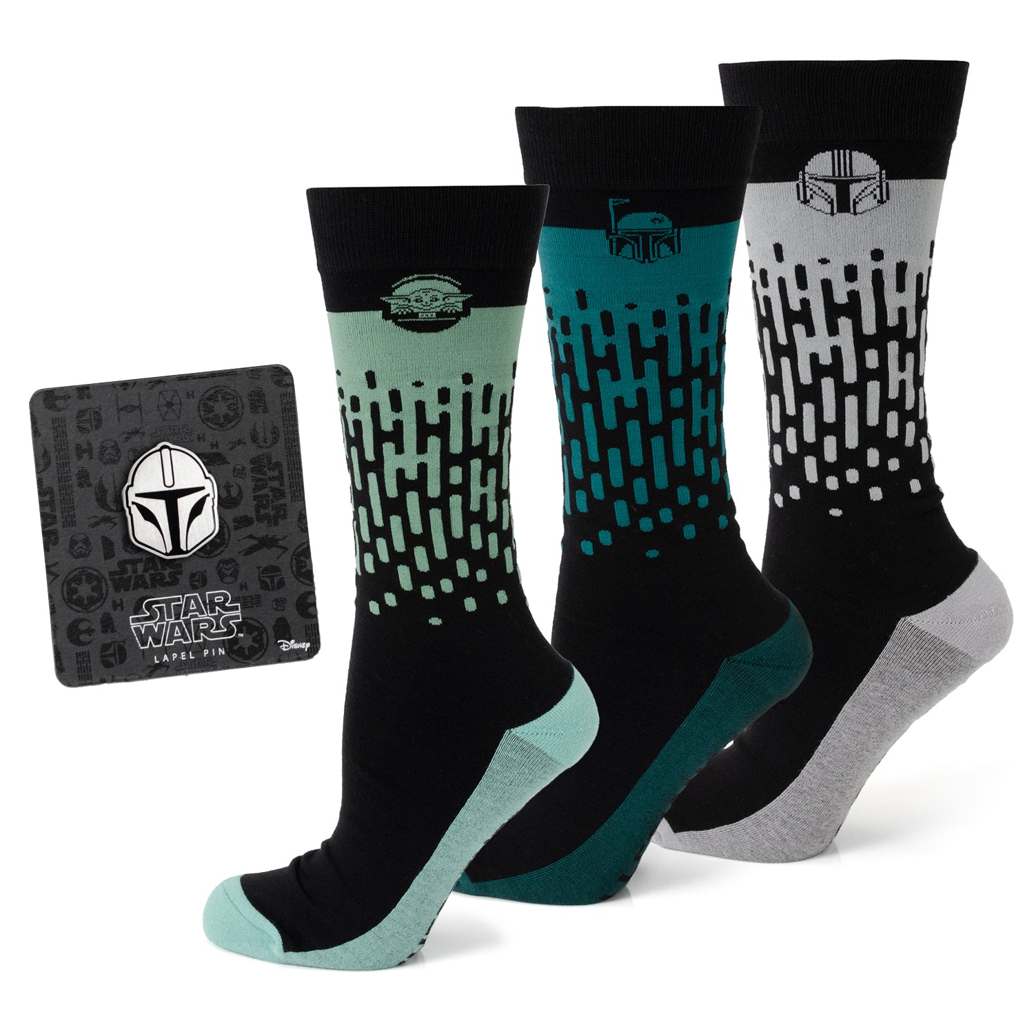 Star Wars Mandalorian 3-Pack Dress Sock and Lapel Pin Gift Set Image 1