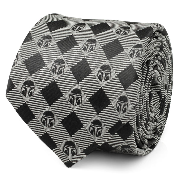 Star Wars- Mando Plaid Black Grey Men's Tie Image 1