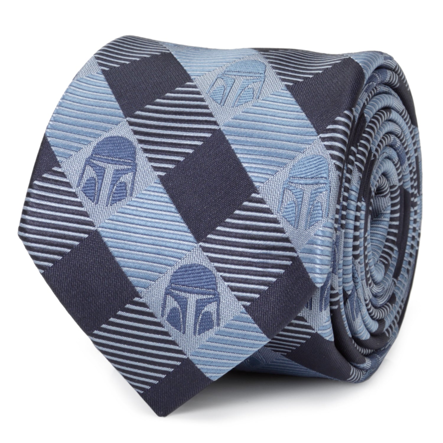 Star Wars Mando Helmet Plaid Check Blue Mens Tie Image 4