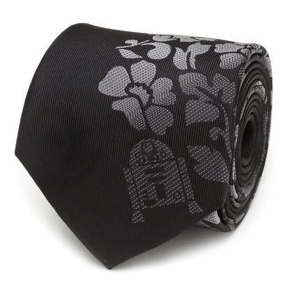 R2D2 Floral Black Men's Tie Image 1