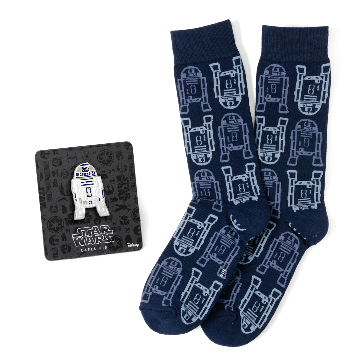 Star Wars R2-D2 Light and Dark Blue Dress Socks and Lapel Pin Gift Set Image 1