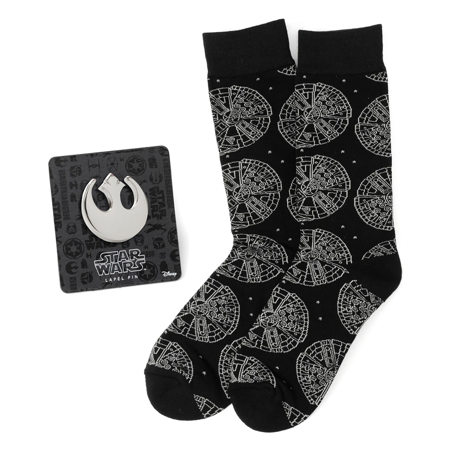 Star Wars Millennium Falcon Black Dress Socks and Lapel Pin Gift Set Image 1